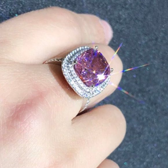 PINK SILVER DIAMOND BRIDAL RING - Picture 6 of 6